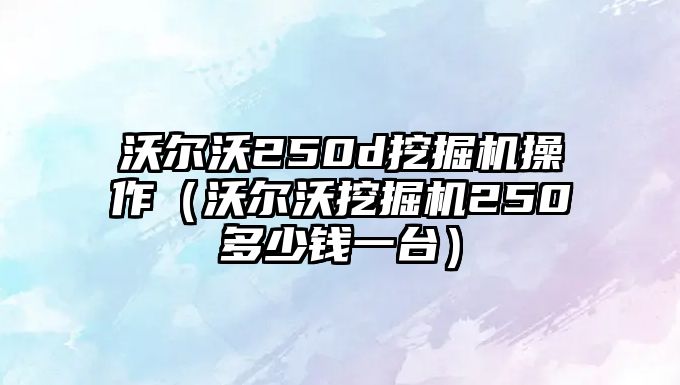 沃爾沃250d挖掘機操作（沃爾沃挖掘機250多少錢一臺）