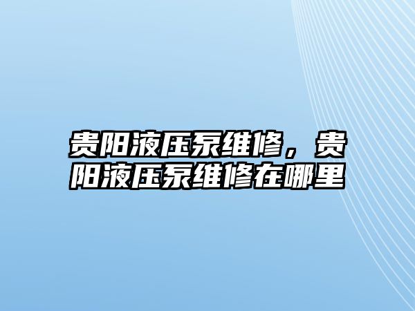 貴陽液壓泵維修，貴陽液壓泵維修在哪里