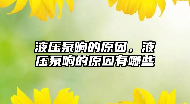 液壓泵響的原因，液壓泵響的原因有哪些