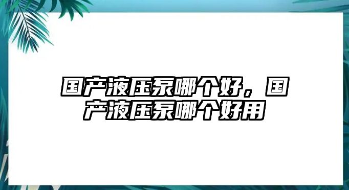 國產(chǎn)液壓泵哪個好，國產(chǎn)液壓泵哪個好用