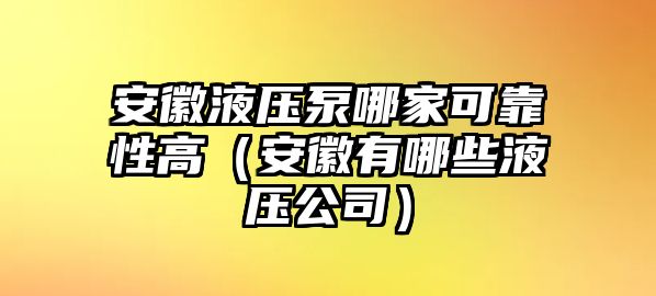 安徽液壓泵哪家可靠性高（安徽有哪些液壓公司）