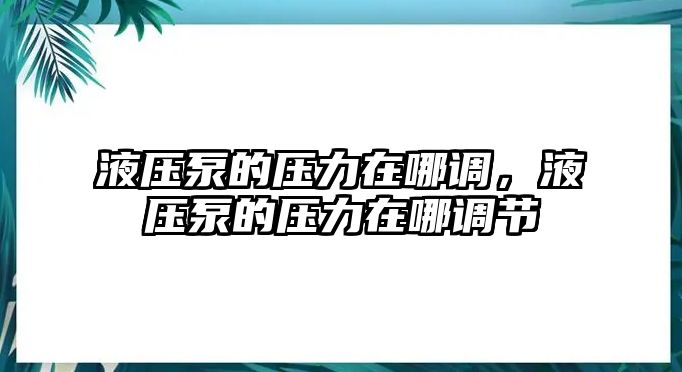 液壓泵的壓力在哪調(diào)，液壓泵的壓力在哪調(diào)節(jié)