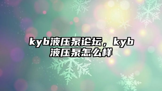 kyb液壓泵論壇，kyb液壓泵怎么樣