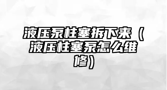 液壓泵柱塞拆下來(lái)（液壓柱塞泵怎么維修）