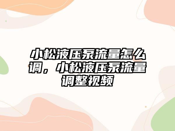 小松液壓泵流量怎么調(diào)，小松液壓泵流量調(diào)整視頻