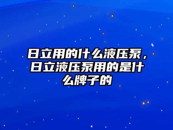 日立用的什么液壓泵，日立液壓泵用的是什么牌子的