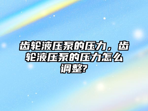 齒輪液壓泵的壓力，齒輪液壓泵的壓力怎么調(diào)整?