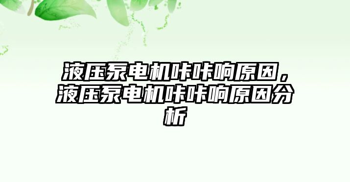 液壓泵電機咔咔響原因，液壓泵電機咔咔響原因分析