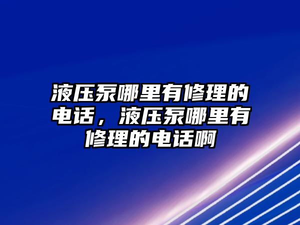 液壓泵哪里有修理的電話，液壓泵哪里有修理的電話啊