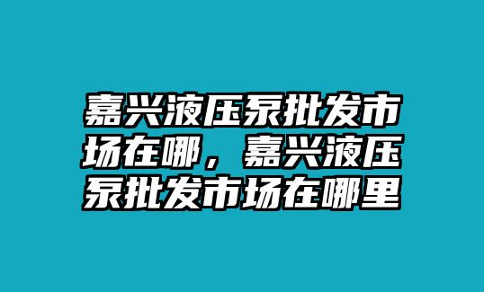 嘉興液壓泵批發(fā)市場在哪，嘉興液壓泵批發(fā)市場在哪里