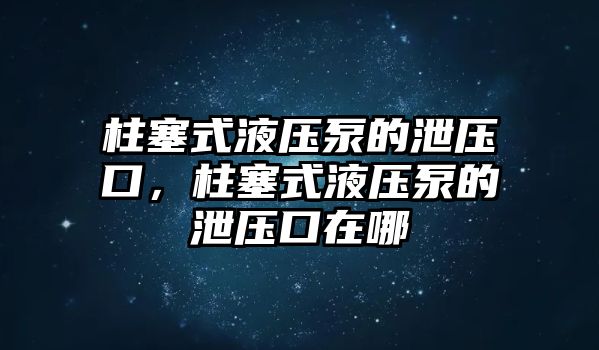 柱塞式液壓泵的泄壓口，柱塞式液壓泵的泄壓口在哪