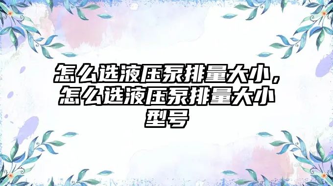 怎么選液壓泵排量大小，怎么選液壓泵排量大小型號