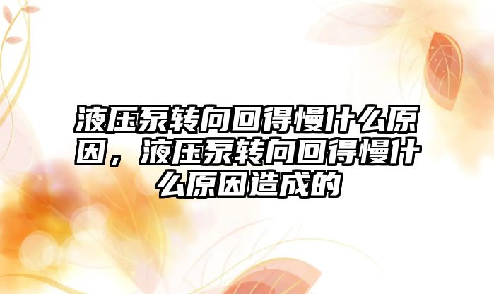 液壓泵轉向回得慢什么原因，液壓泵轉向回得慢什么原因造成的