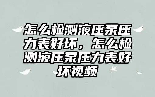 怎么檢測液壓泵壓力表好壞，怎么檢測液壓泵壓力表好壞視頻