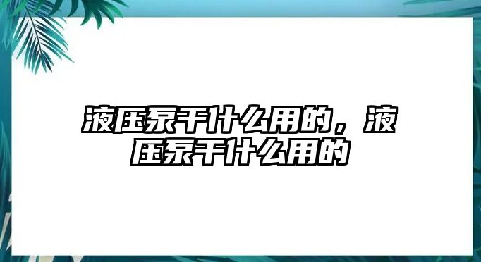 液壓泵干什么用的，液壓泵干什么用的