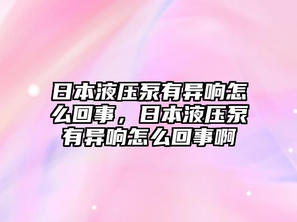 日本液壓泵有異響怎么回事，日本液壓泵有異響怎么回事啊